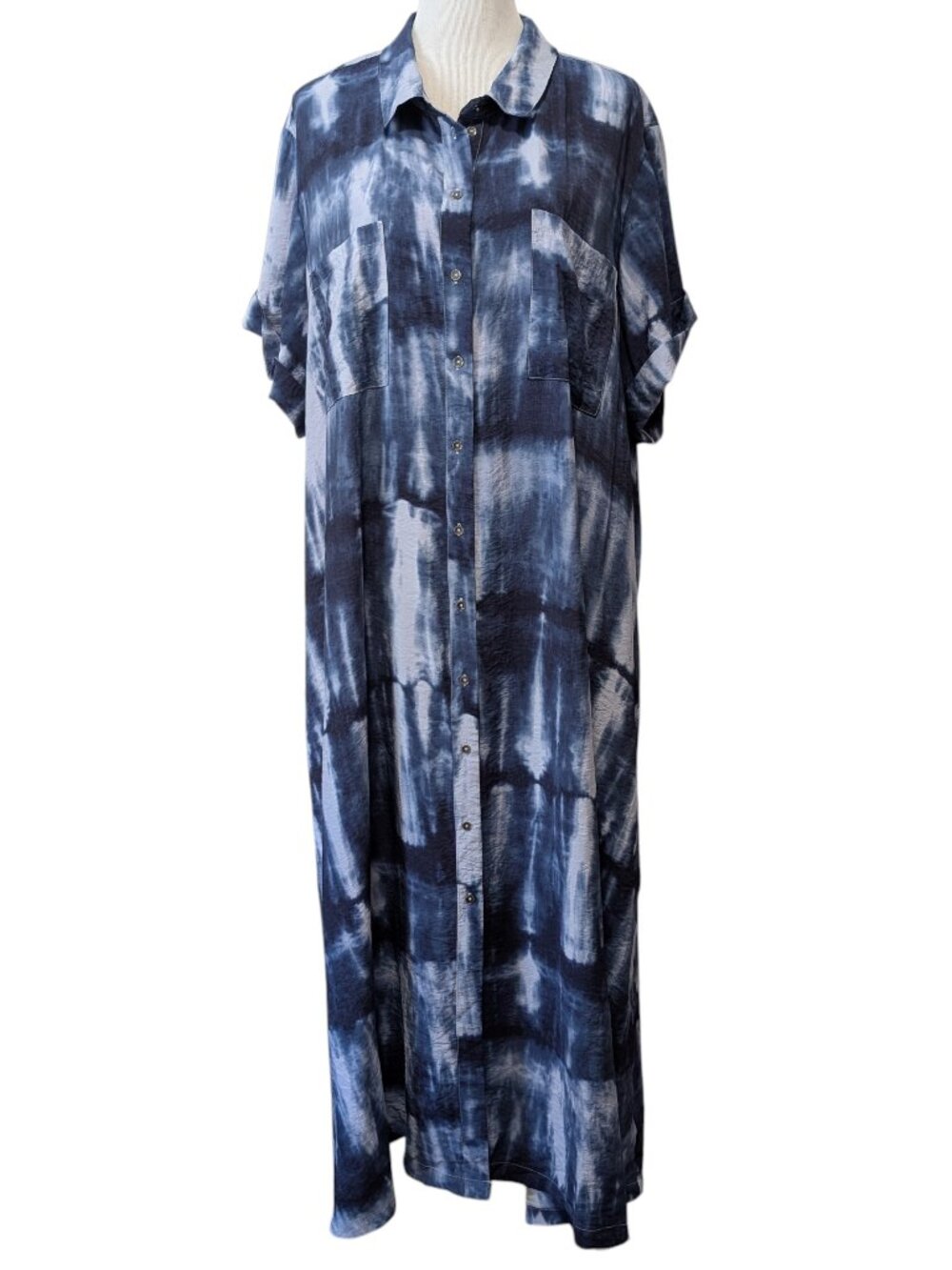 Maeve Anthropologie Women NWT Plus Sz 3X Blue Tie Dye Pockets Button Shift Dress